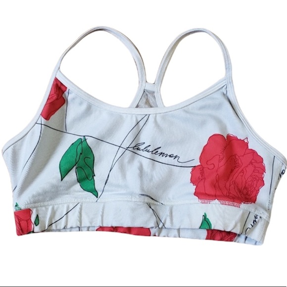 Lululemon Floral Grey Spellout Pull on Sports Bra - Picture 1 of 4